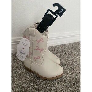 Girls' Cream Bow Accent Western Boots - Size 7